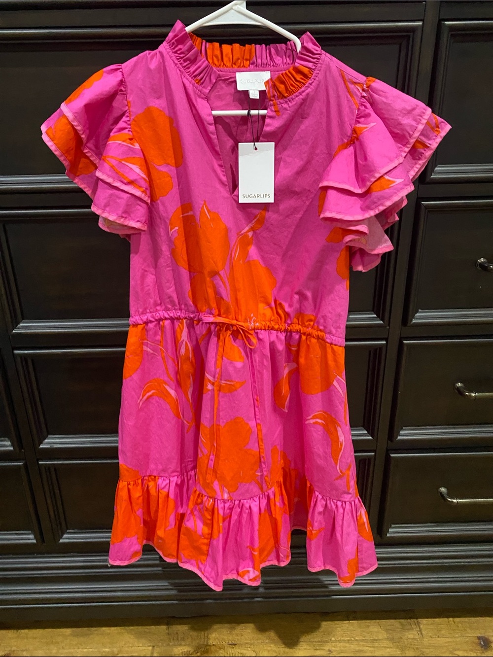 NWT Sugarlips Pink and Orange Floral Ruffle Dress